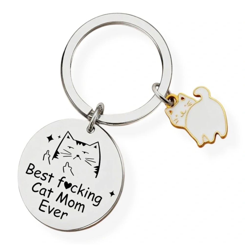 Funny Cat Mom Keychain w/ Charm- NEW